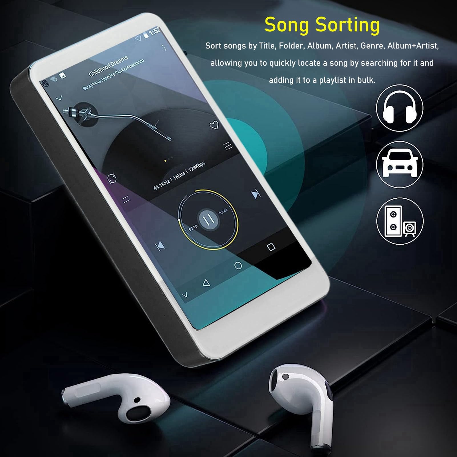 Acouto Reproductor MP4 con Sonido HiFi Reproductor MP4 Portátil Completo de 5 0 Pulgadas con Chip de Auriculares para Ejecutar un de Música Completo HiFi Bluetooth (Black)