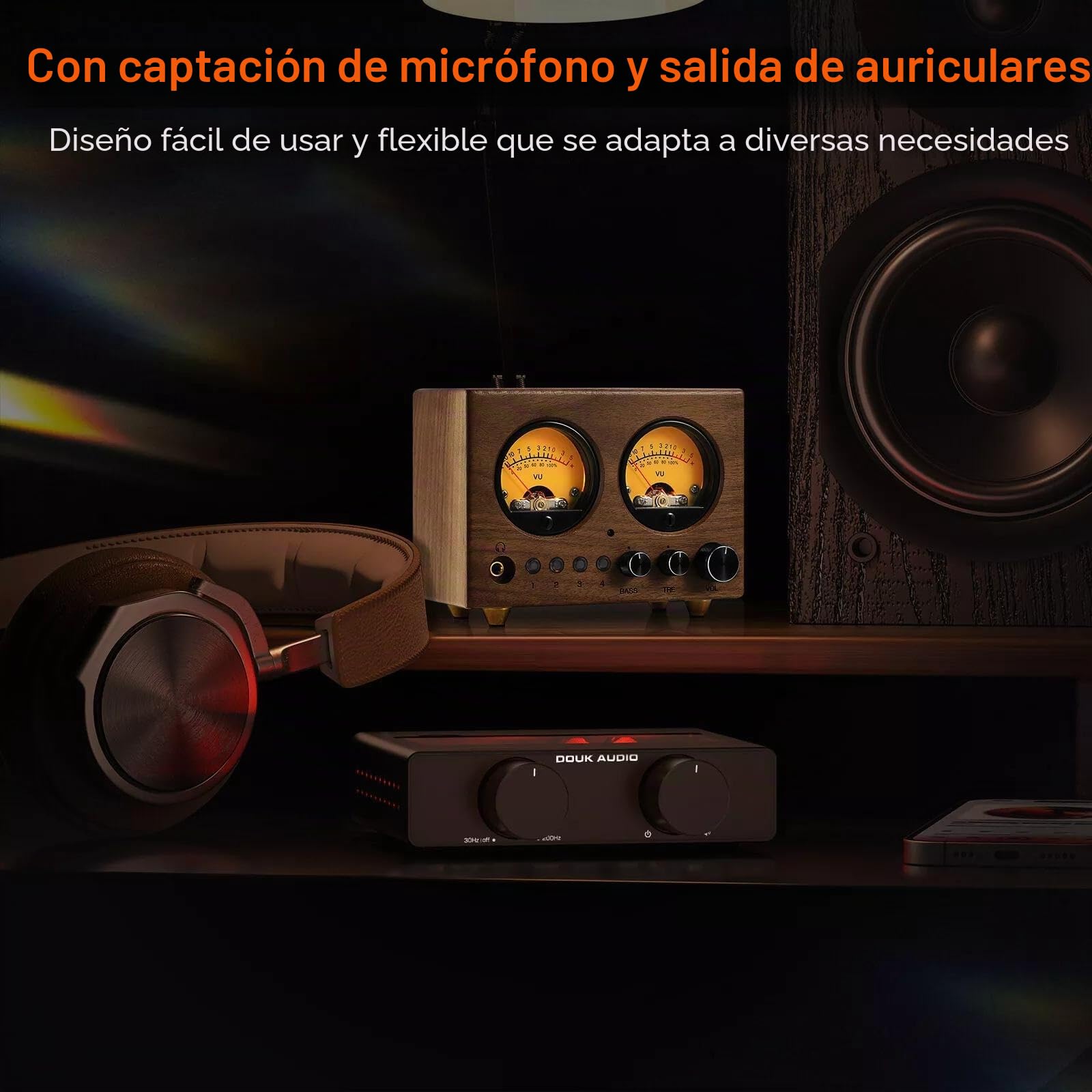 Conmutador de audio 4 en 1 OUT Preamplificador estéreo con medidor VU y control remoto