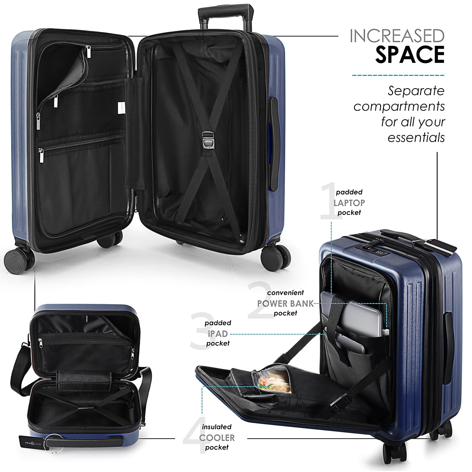 TRAVELARIM Juegos de Equipaje, Azul Marino, 4 Piece Set (20/24/28), Juego de Equipaje de 4 Piezas