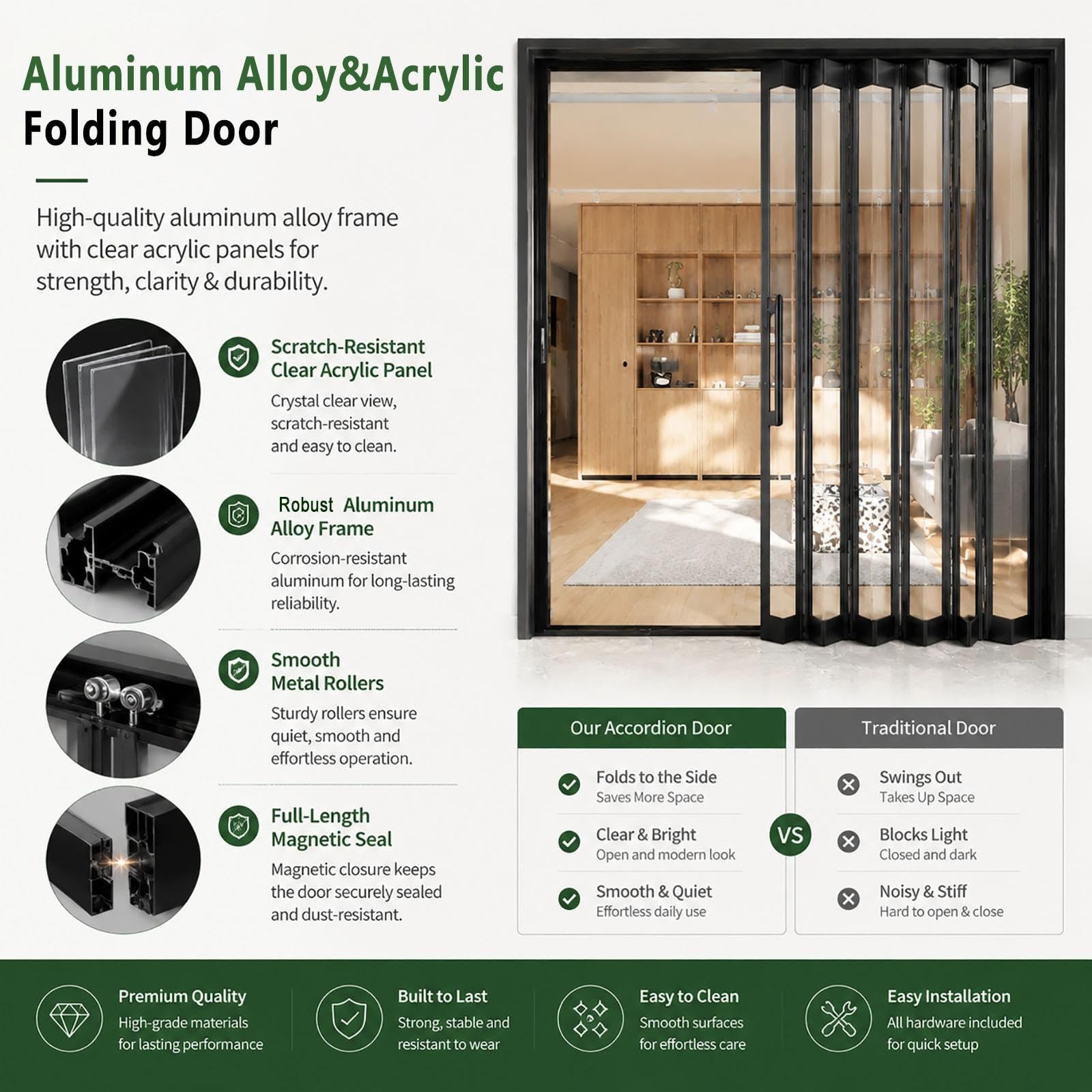JYHHCYS Transparente Puertas Plegables para Interior, Medida Personalizada