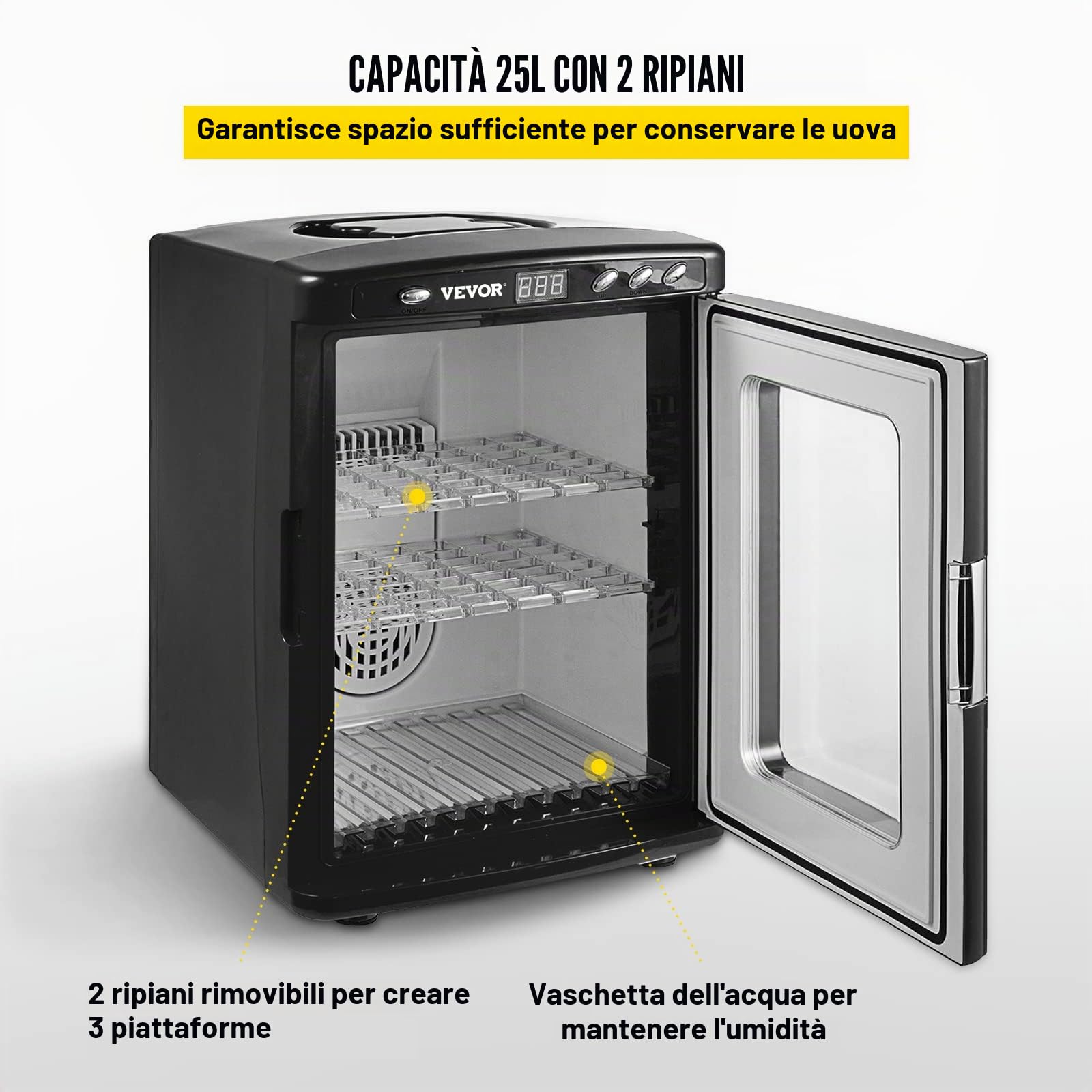 VEVOR Incubatrice per Uova di Rettili 25L, Display LED, Regolazione Temperatura 5-42℃, Riscaldamento e Raffreddamento, 220V, per Laboratorio e Cova Uova