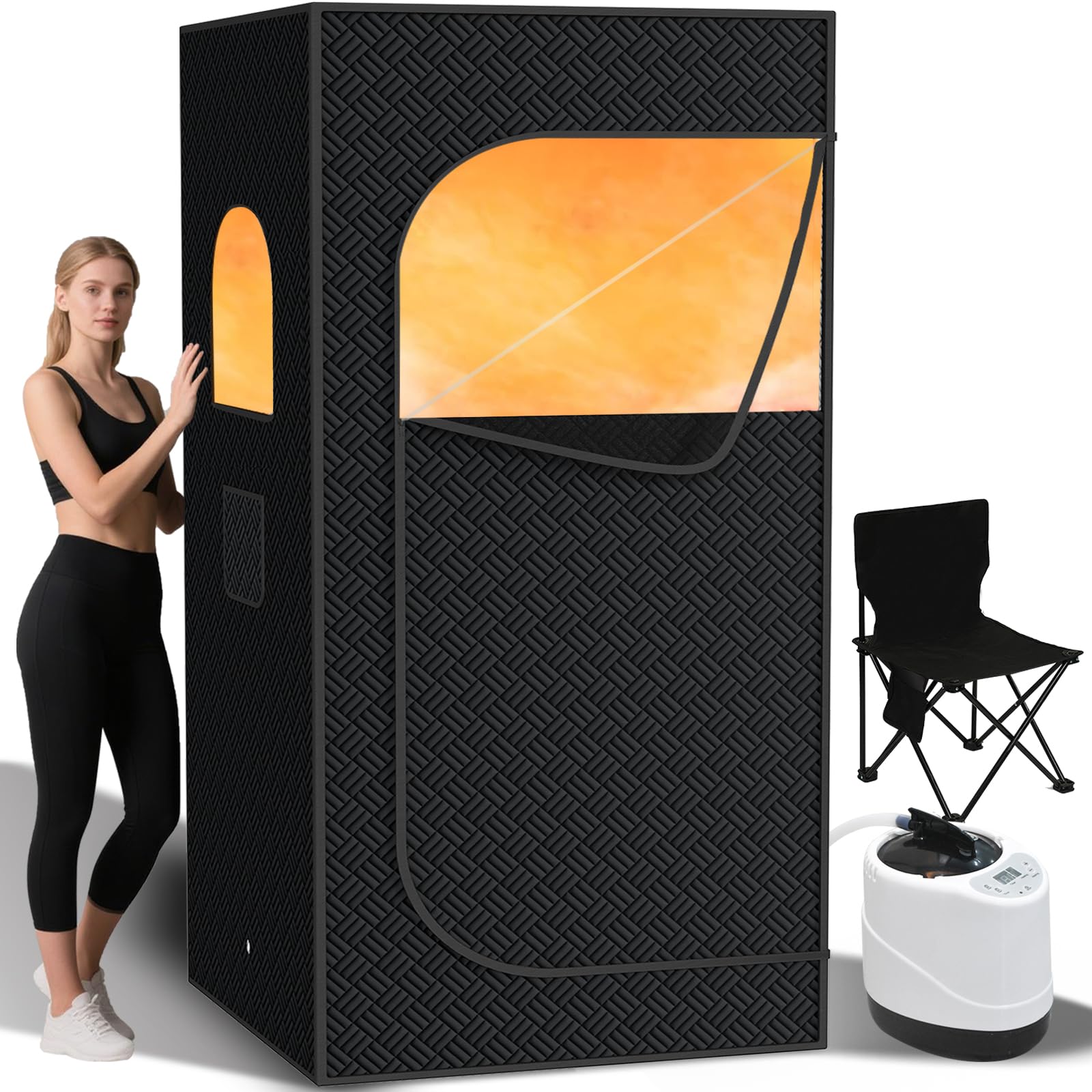 Nirvix Sauna Box, Portable Steam Sauna for Home with 1000W 3L Steamer, 9-Level Temperature Control & Remote, with Foldable Chair, for Relaxation, Detox & Indoor/Outdoor Use (2.6' x 2.6' x 5.9')