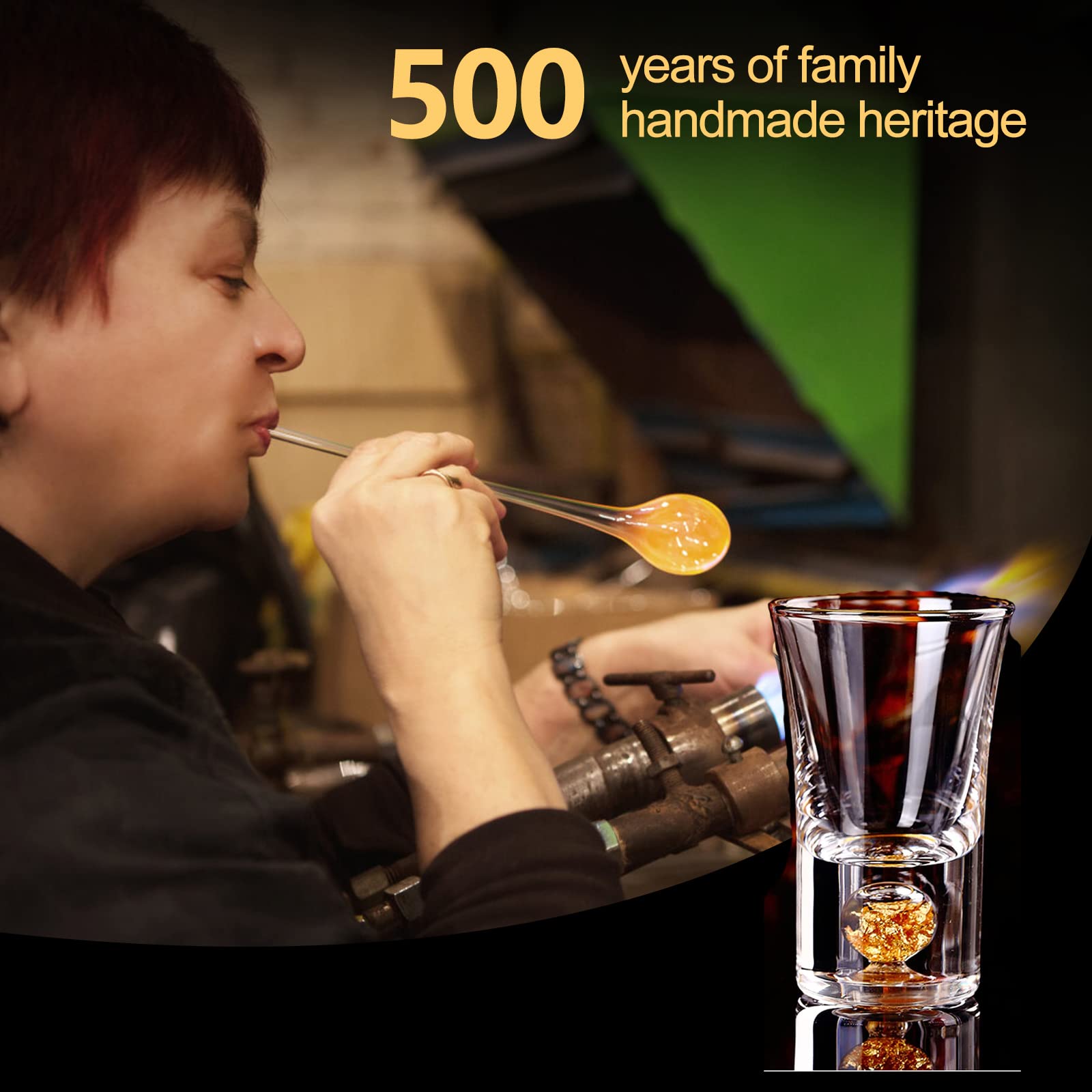 24 K Gold Rimmed Shot Glasses (6 pezzi) 1,5 Oz, realizzato a mano in cristallo Cup