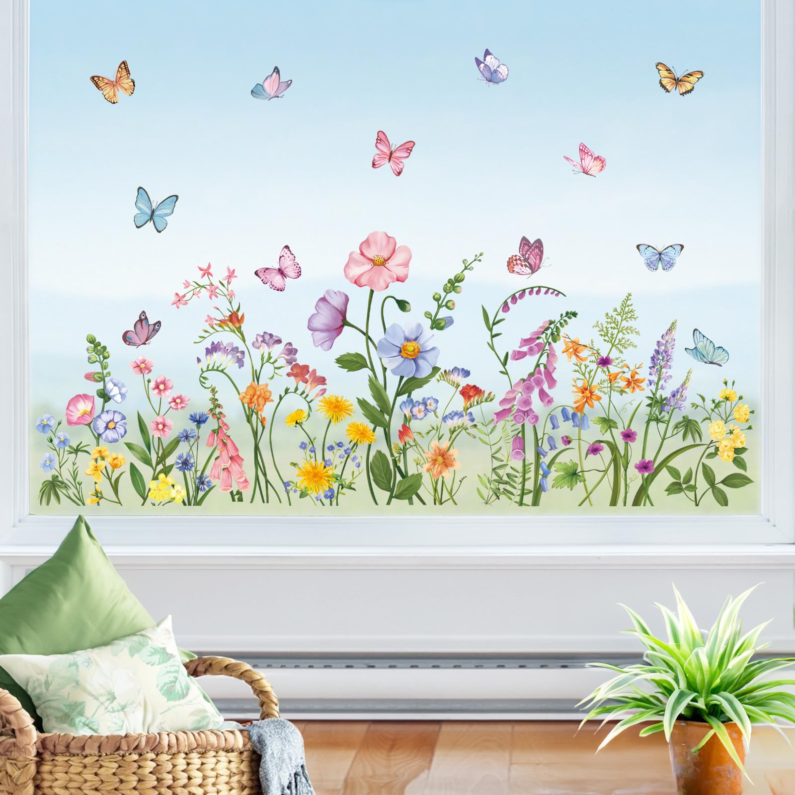Stickers Fenêtre Wondever Motif Fleurs Et Colibris - Déco Electrostatique Amovible, 20x30cm