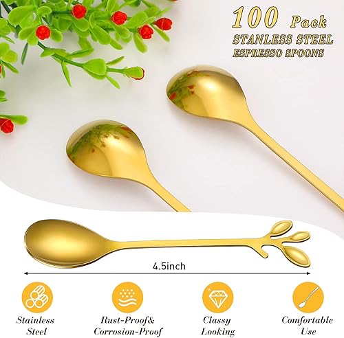 Miniatura 9 de Demitasse - 100 cucharas de café expreso de acero inoxidable a granel, pequeñas cucharas de postre de 4.33 pulgadas para postre de cocina, té,