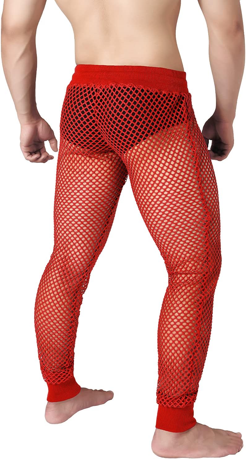 JOGAL Men's Mesh Fishnet See Through Pants Stretchy Muscle Leggings - Image 4