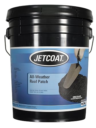 All Weather Roof Patch, Water-Repellent Finish for Roofs & Gutters, Seals Leaks on Wet or Dry Surfaces, Black 4.75 Gal.