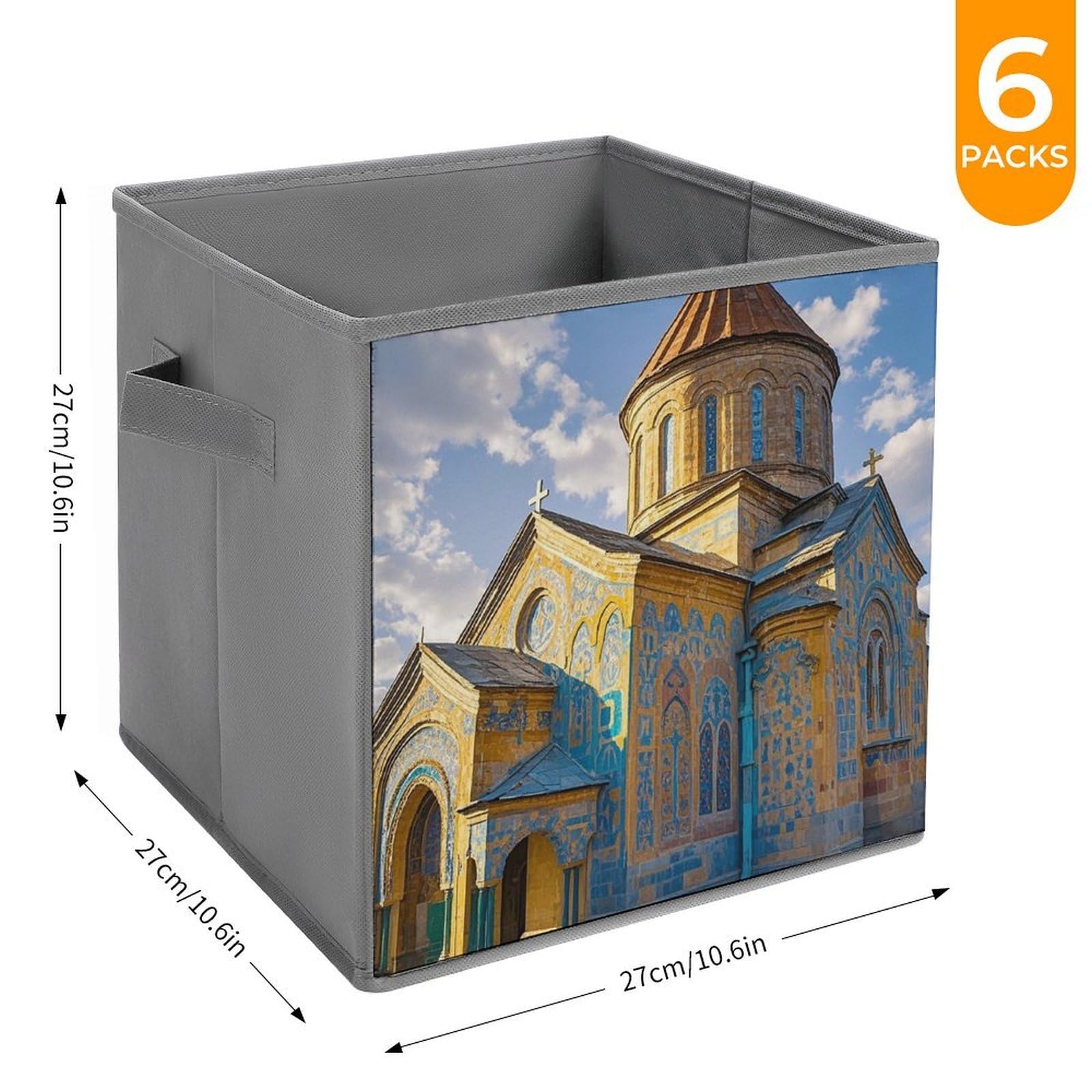 Cubos de almacenamiento de la iglesia armenia, plegables, cestas de almacenamiento de tela decorativas para organizar organizadores del hogar con asas, cestas de almacenamiento de tela