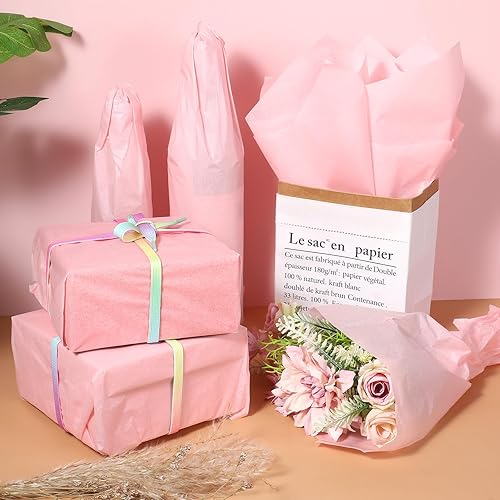 Miniatura 6 de 500 hojas de papel de seda rosa para bolsas de regalo de 20 x 14 pulgadas, papel de seda a granel para manualidades, bodas, cumpleaños, decoración