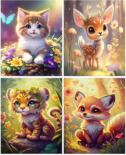 Miniatura 1 de Meothan Kit de 4 piezas de pintura de diamantes de animales, kits de arte de diamantes de zorro para adultos principiantes, kits de pintura de