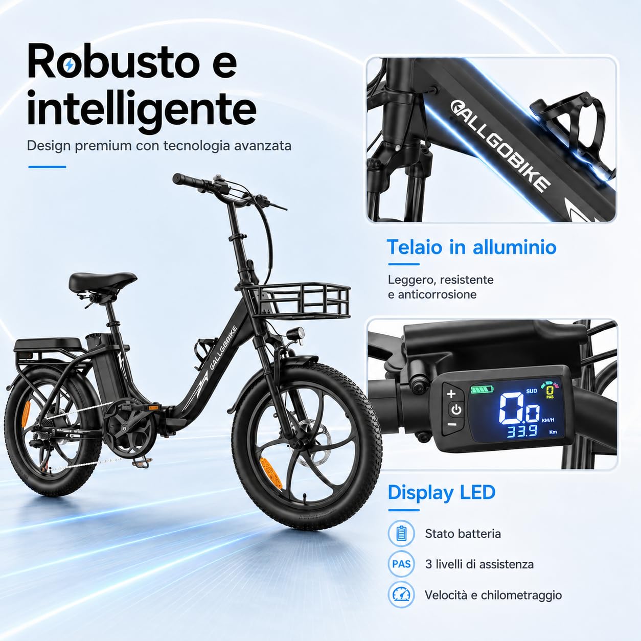 20" Bicicletta Elettrica Pieghevole, Batteria Rimovibile 48V20AH Autonomia Di 120Km Bici Elettrica，7 Velocità E Freni A Disco Idraulici Bici Elettrica Uomo ，E-Bike Da Per Adulti (nero)