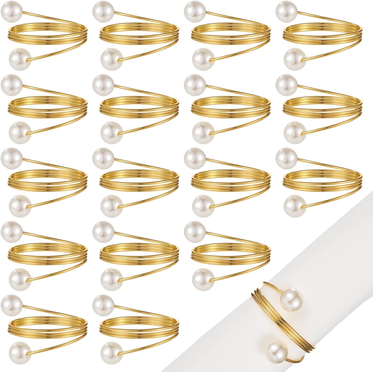 100 PCS Golden Napkin Rings, Faux Pearl Golden Metal Napkin Holders, Elegant Table Decor for Dinner Parties, Weddings, Holidays, Banquets, Reusable Napkin Ring for Table Setting