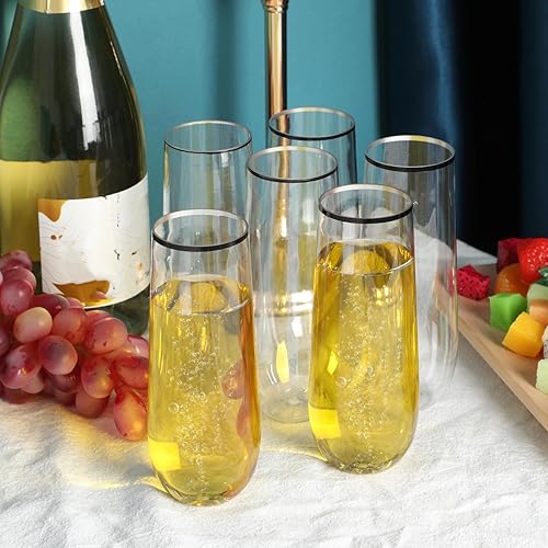 Miniatura 7 de Norme 24 copas de champán de plástico de 9 onzas, copas de champán de plástico sin tallo, vasos de mimosa inastillables, borde de boda, copas de