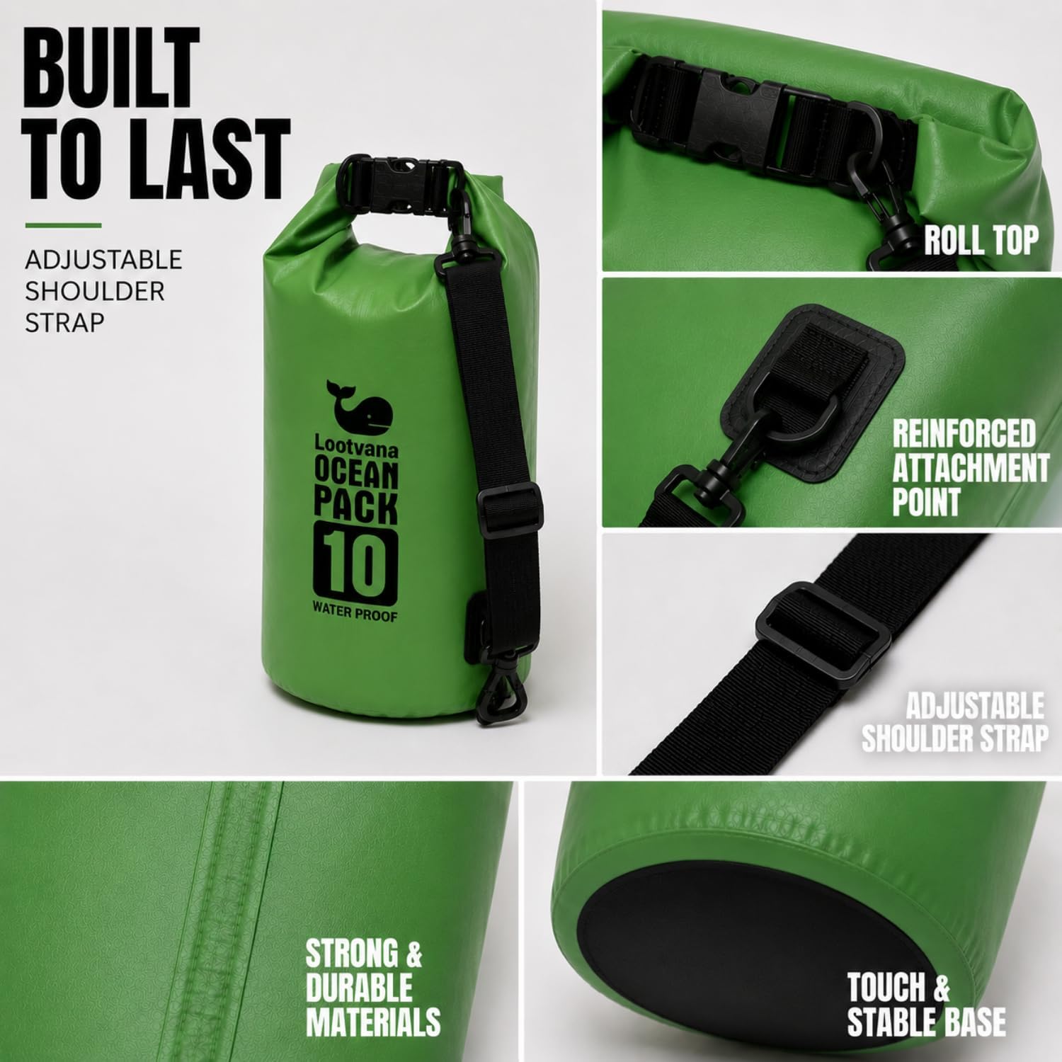 Waterproof Dry Bag, 10L Floating Roll Top Dry Sack Backpack for Kayaking, Boating, Paddle Boarding, Beach, Camping & Fishing, Includes Waterproof Phone Case