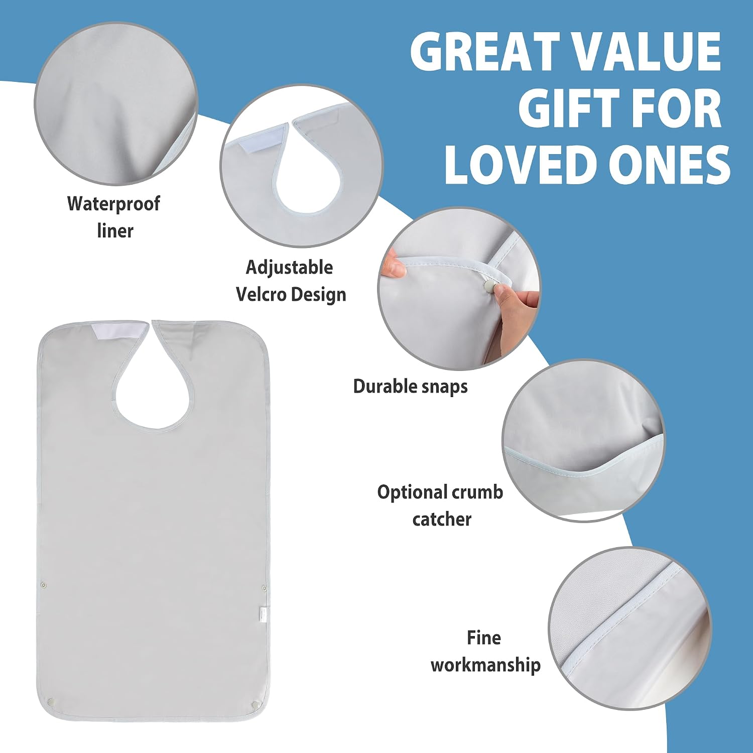 Leekalos 3 Pack Adult Bibs, Reusable Waterproof Washable Dining Clothing Protector with Crumb Catcher