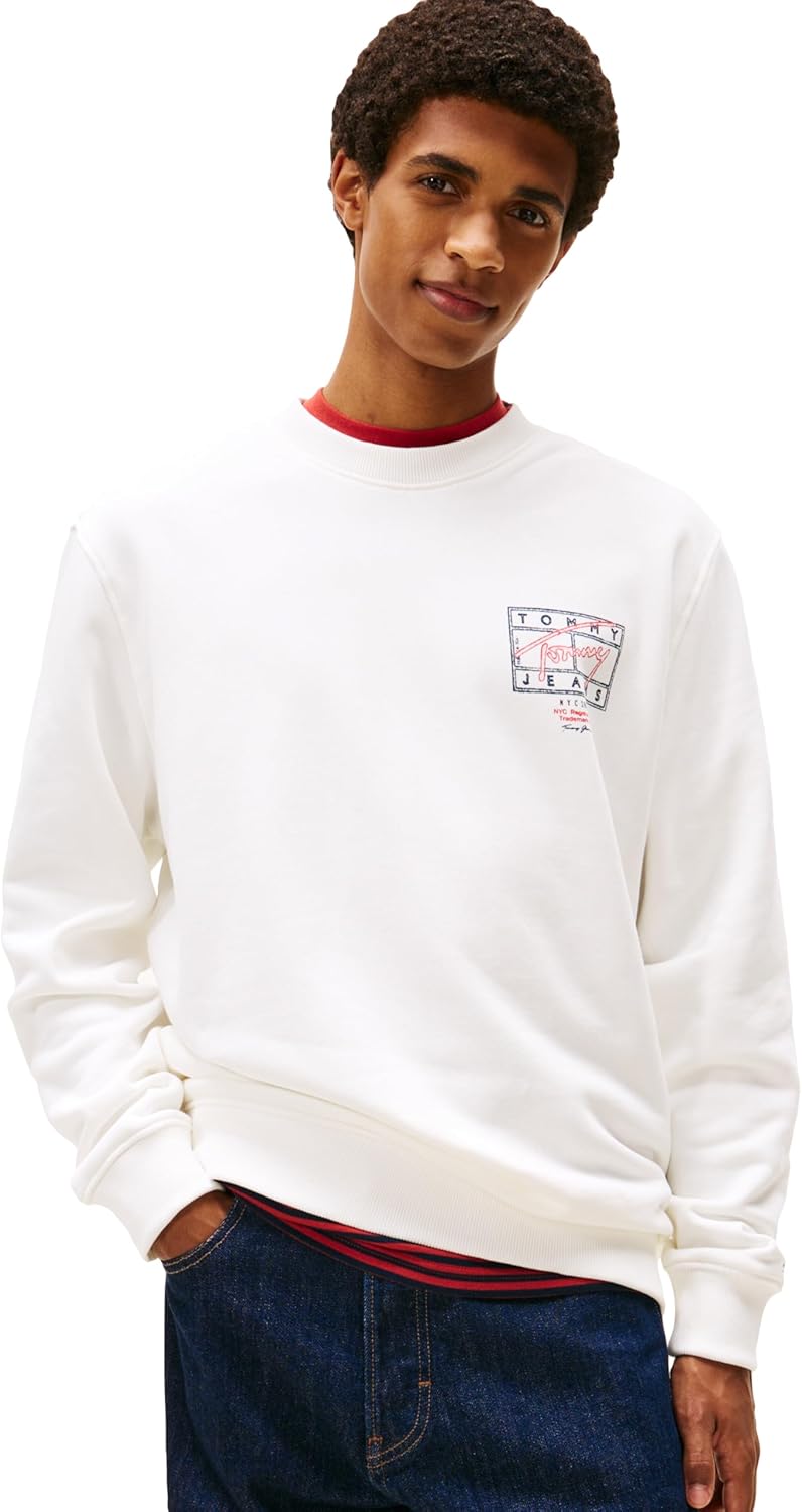 Tommy Jeans Men's Medium Weight Crewneck Sweatshirt With Signature Printed Archival Graphic