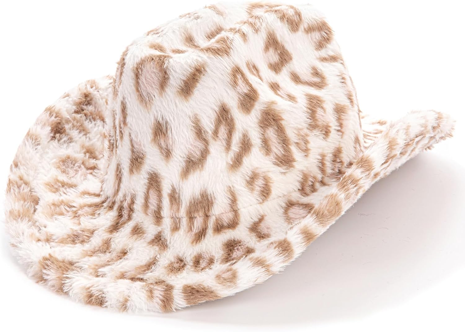 Women's Leopard Print Western Cowboy Hat, Fleece Wide-Brim Fluffy Warm Fedora