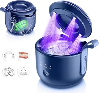 Ultrasonic Retainer Cleaner Machine: 48kHz Rechargeable Cordless Denture Cleaner - Waterproof Ultrasonic Jewelry Cleaner - 200ML Dental Cleaning Pod for Mouth Guard, Aligner, Brown
