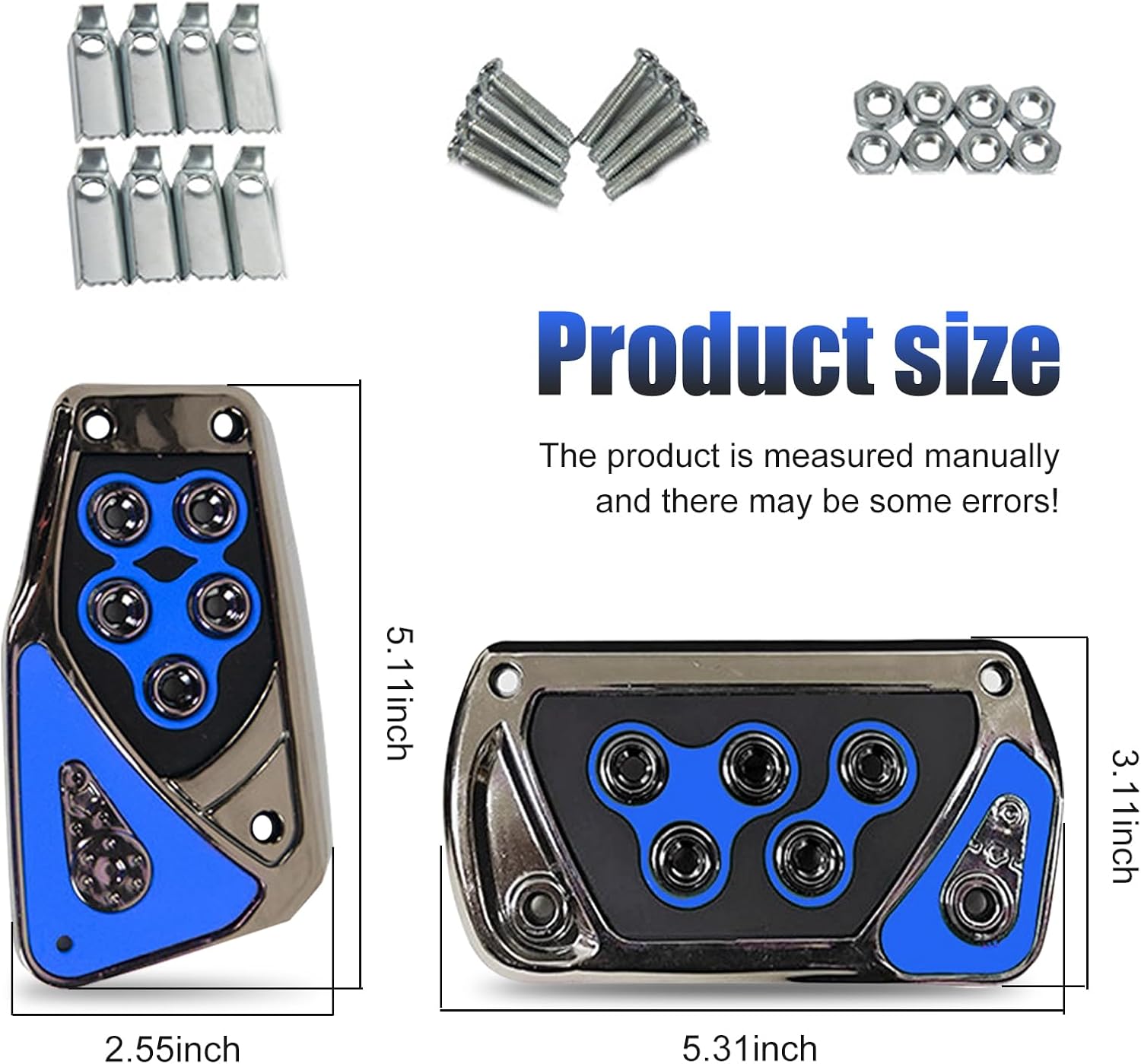 2 PCS Car Pedal Covers, Anti-slip Thickened Foot Treadle for Brake & Accelerator, Stainless Steel Sport Style Pedal Plate, Replacement Kit for Most Automatic Cars (Blue)