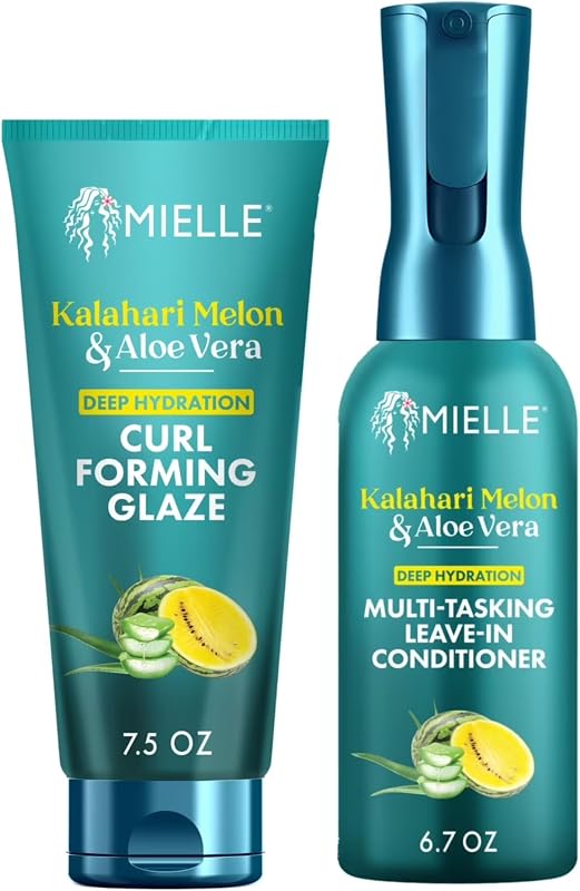 Acondicionador 3 en 1 para aloe vera y melón Kalahari en aerosol y esmalte formador de rizos - Crema hidratante para rizos, cabello seco y texturizado (paquete de 2 productos)