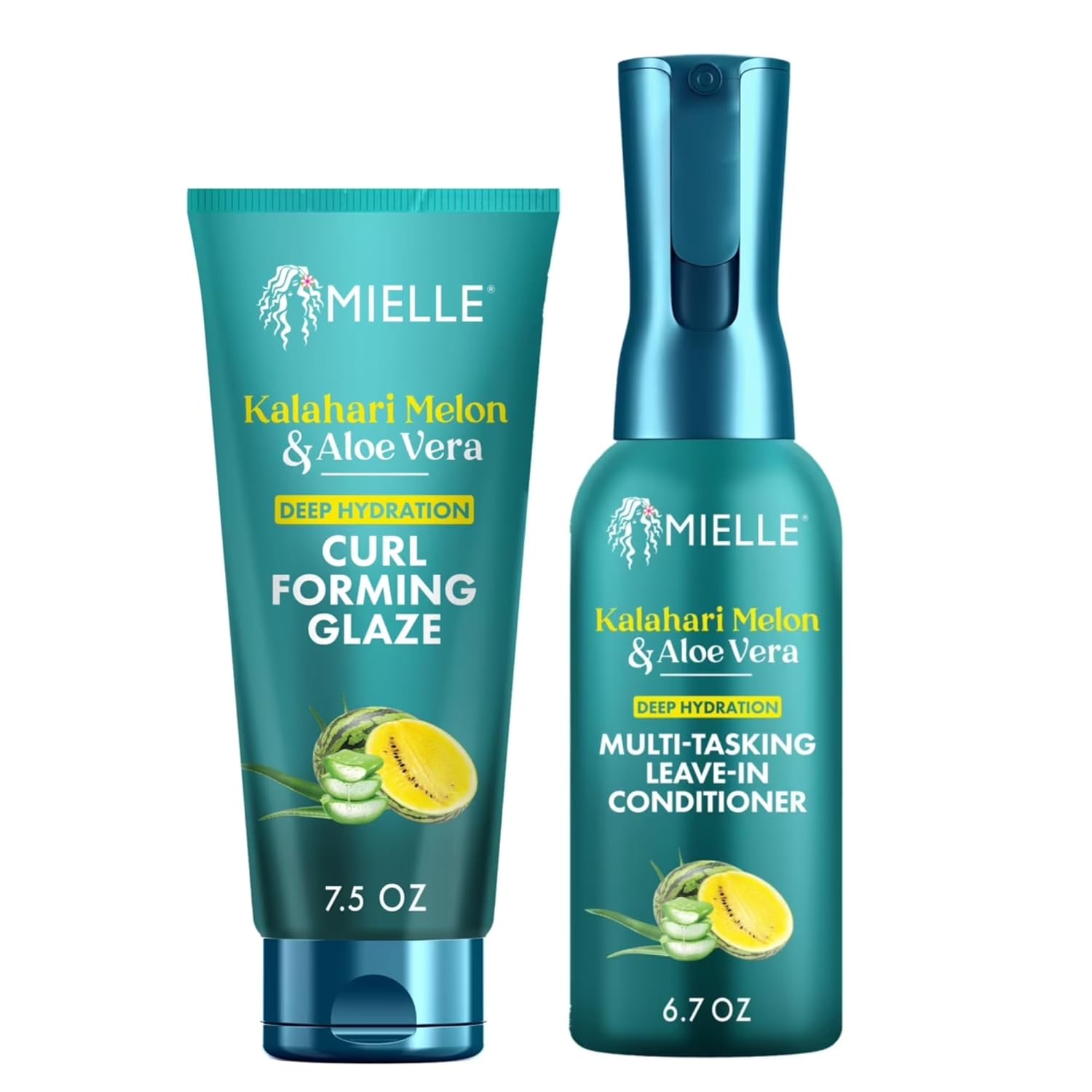 Mielle Organics Kalahari Melon & Aloe Vera 3-in-1 Leave In Conditioner Spray & Curl Forming Glaze - Moisturizer for Curls, Dry, and Textured Hair (2 Product Bundle)