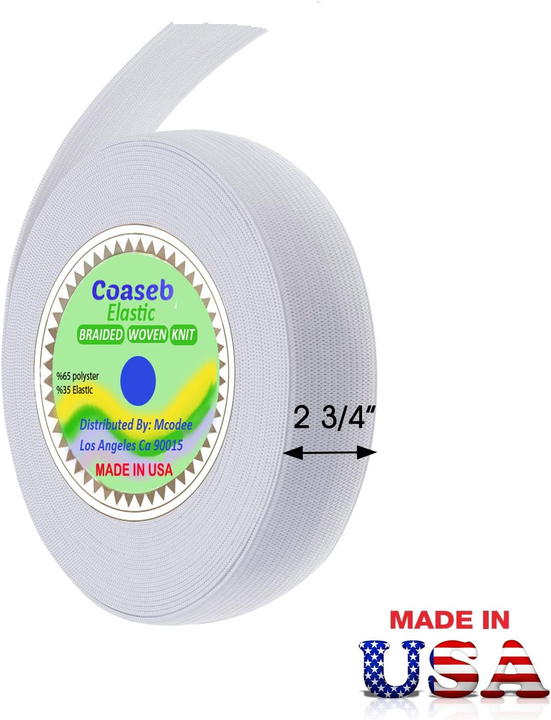 Coaseb Premium 2 3/4" Wide (2.75" Width ) White Heavy Stretch Knit Elastic Band 50 Yards, Made In USA