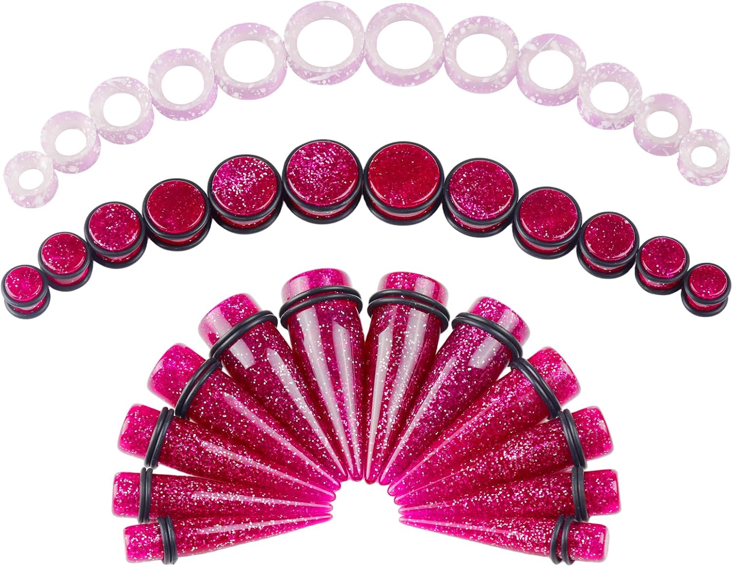 24-36 Pcs Ear Stretching Kit 00G-25mm Gauges for Ears with O-Rings Ear Gauge Stretching Kit Ear Expander Body Piercing Jewelry for Women Men