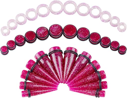 24-36 Pcs Ear Stretching Kit 00G-25mm Gauges for Ears with O-Rings Ear Gauge Stretching Kit Ear Expander Body Piercing Jewelry for Women Men