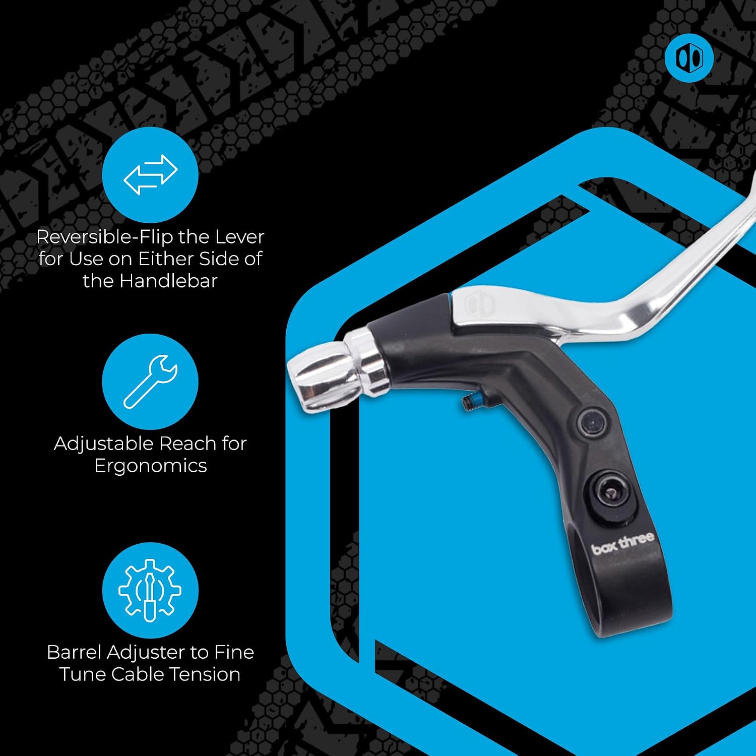 Box One Genius BMX Brake Lever with Clamp Three Cold Forged V-Point Reversible Flip Bicycle Brake Levers Adjustable Reach for Precision Control, Anodized with Laser-Etched Graphics Finish