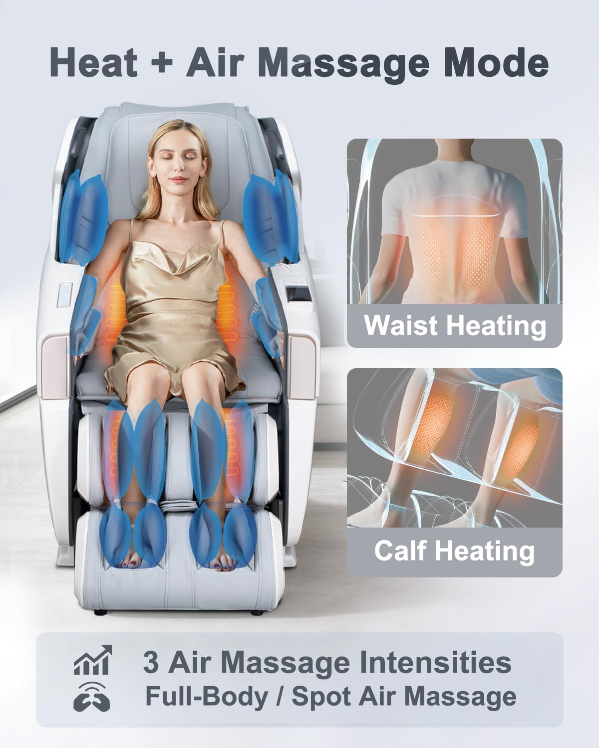 iBooMas Massage Chair Full Body, Body Scan Zero Gravity Massage Chair Recliner with SL-Track, Ajustable 12+6 Modes, Auto Extending Footrest, Foot Massage, App, AI Voice, Airbags, Heat(White+Grey)