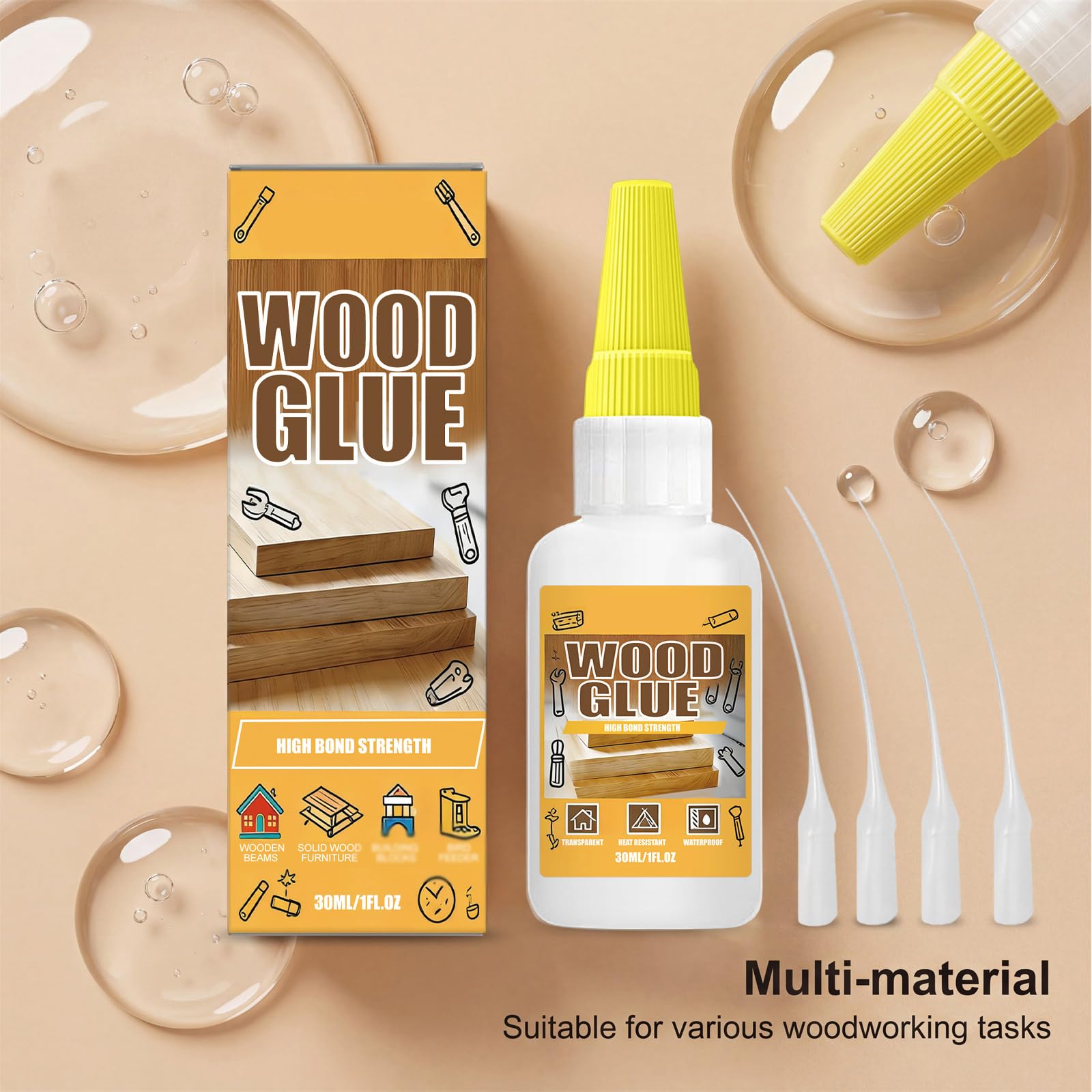 Colla for legno resistente da 30 ml, lega saldamente il legno, asciugatura rapida e presa iniziale, facile da usare, adesione di lunga durata(5PC)