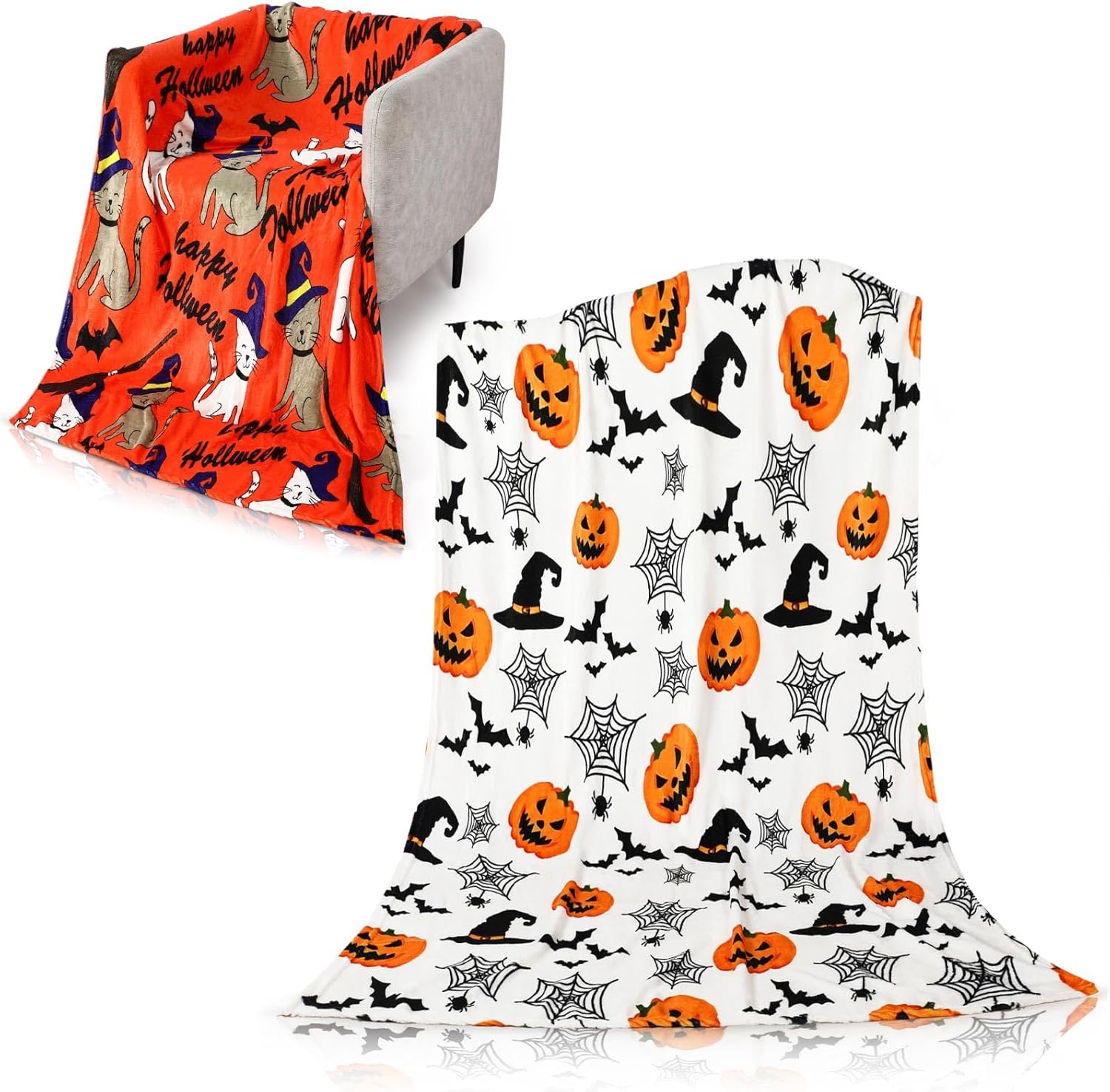 Preboun 2 Pcs Halloween Throw Blankets Halloween Pumpkin