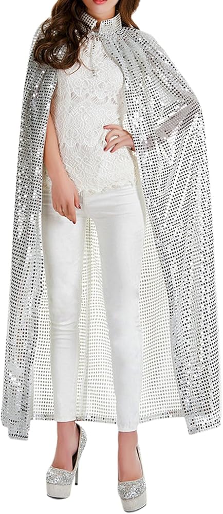 Cape à Paillettes à Capuche Pour Adulte - Homme/femme - Costume Carnaval, Cosplay, Soirée - Longueur ~140 Cm