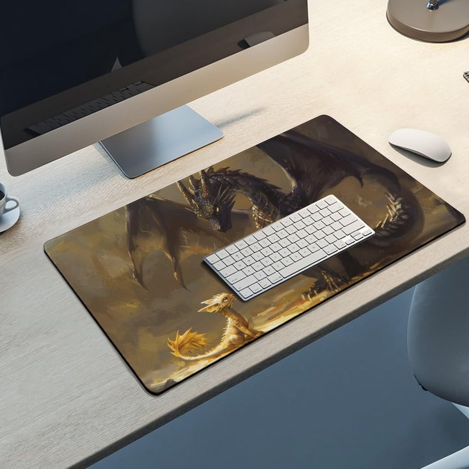 Gaming Mouse Pad Large Mousepad Fantasy Black Dragon Small Cute Golden Dragon Desk Mat Big Mousepad Extended Keyboard Computer Pad Office Desk Organizers and Accessories 40X75cm