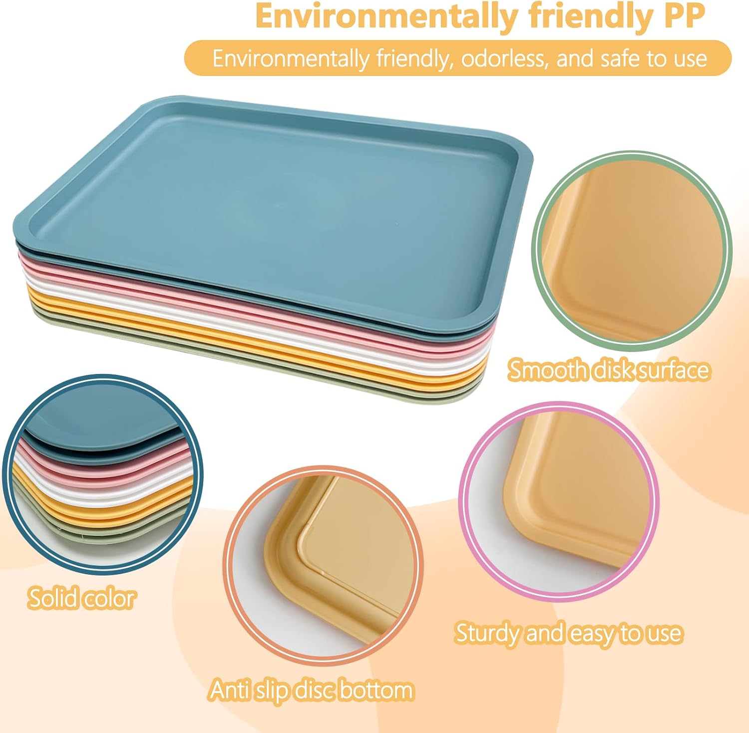 Cieovo 10 Pack Fast Food Serving Tray Colorful Rectangular Cafeteria Tray for Restaurant Home School Party Supplies