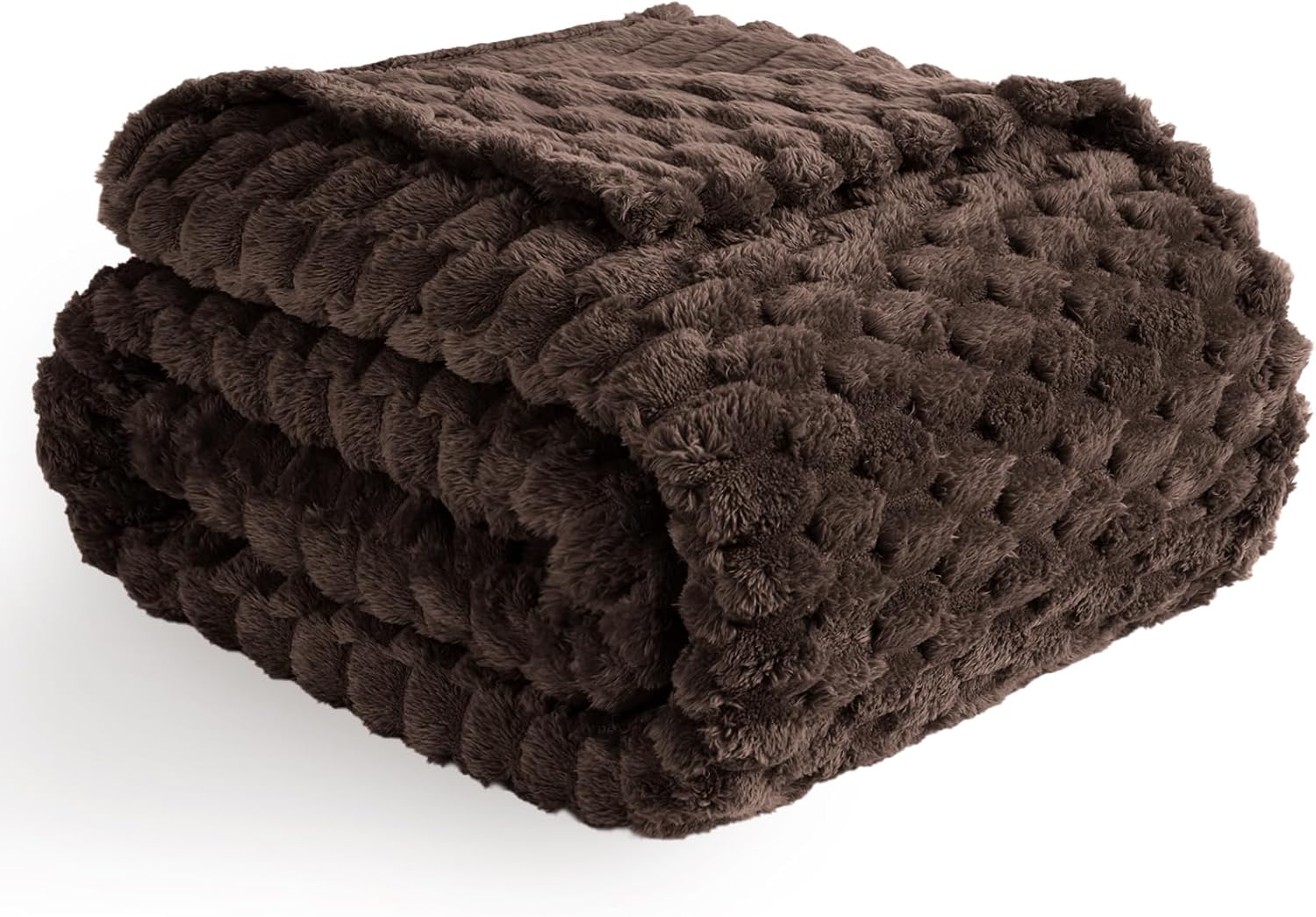 Vessia Flannel Fleece Throw Blanket, 3D Jacquard Brown Fuzzy and Warm Blanket for Couch, Sofa, Bed, 300GSM Super Soft Touch Cozy Home Decor for All Seasons (50x40 inches)