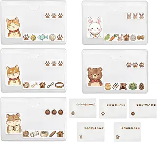 [MengMeng] マイナンバーカードケース 対応カードケース 医療証 保険証ケース 顔写真 個人番号/QRコード目隠し 薄型 財布に入れ 汚れ防止 保護フィルムの代わりに使用できる専用ケースです 92×61.5mm(猫, 1枚，犬, 1枚，兎, 1枚，熊, 1枚，ハムスター, 1枚)