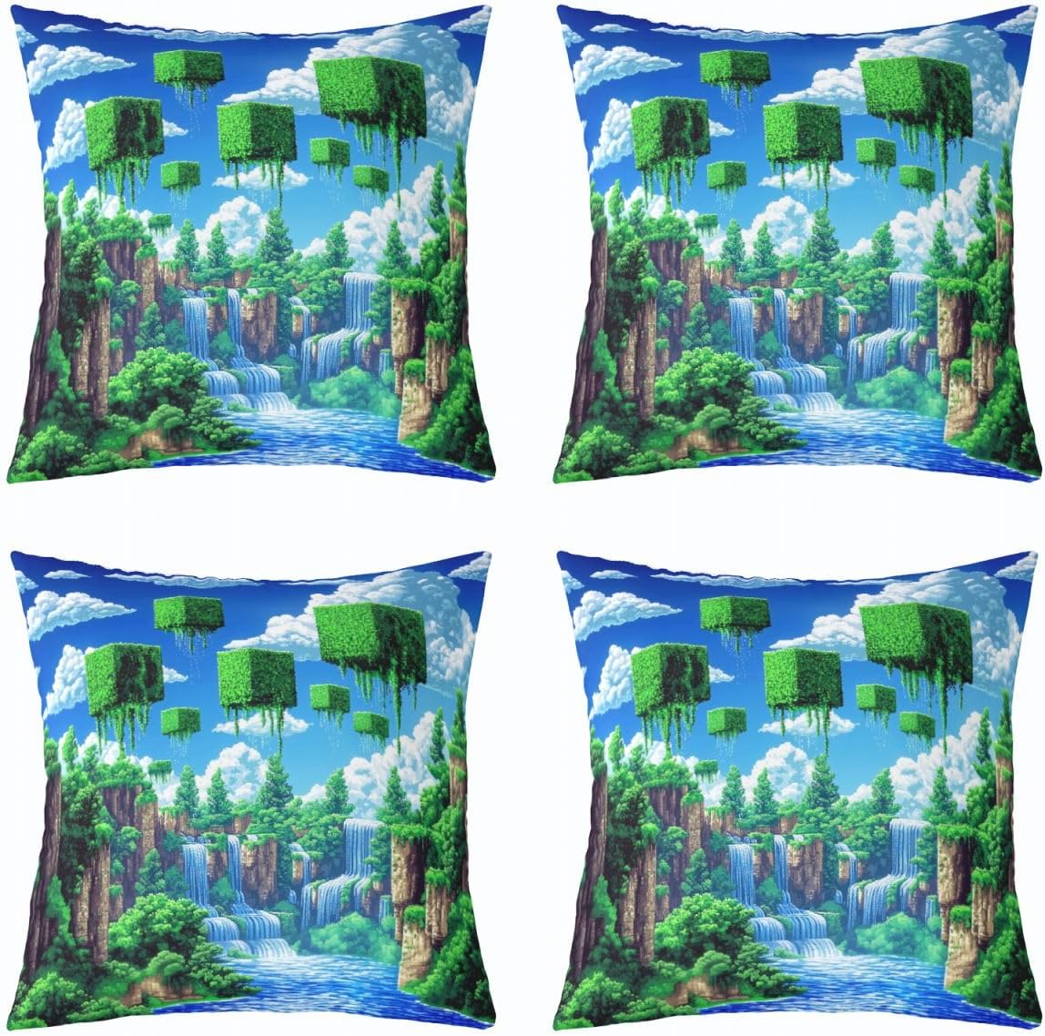 Manfei Pixelated Games Double Sides Print Pillow Cover,Cartoon Gamepad Throw Pillow Case Cover for Couch Chair,Block Building Gaming 20"x 20" Cushion Cover Room Decor,Modern Pack of 4