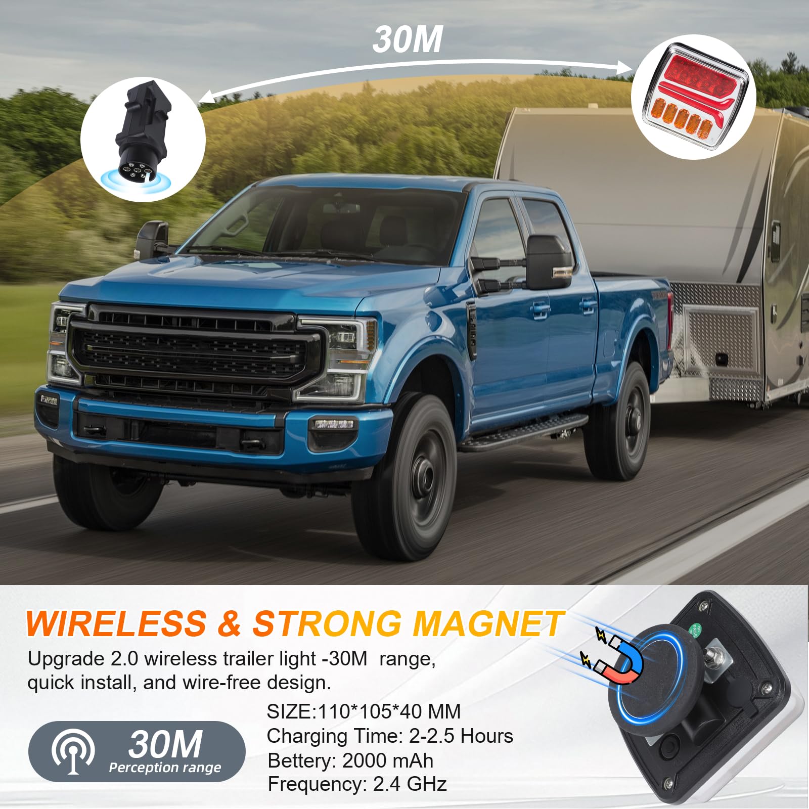 AOHEWEI draadloze verlichting LED-set magnetische aanhangerachterlichten kabelvrij 12V/24V vrachtwagen achter ECE EMC goedgekeurd voor aanhangwagen, vrachtwagen, caravan of vrachtwagen