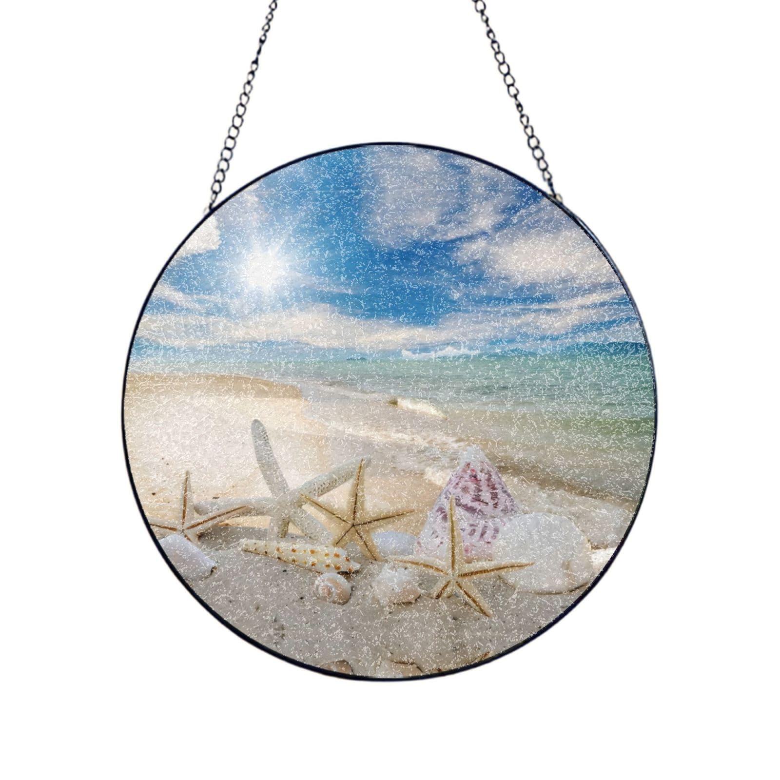Phayah Beach Starfish Print Stained Glass Window Hanging Suncatcher For Door Terrace Garden Home Decor Sun Catcher Birthday Gifts For Lovers Dad Mom 10in（25cm）