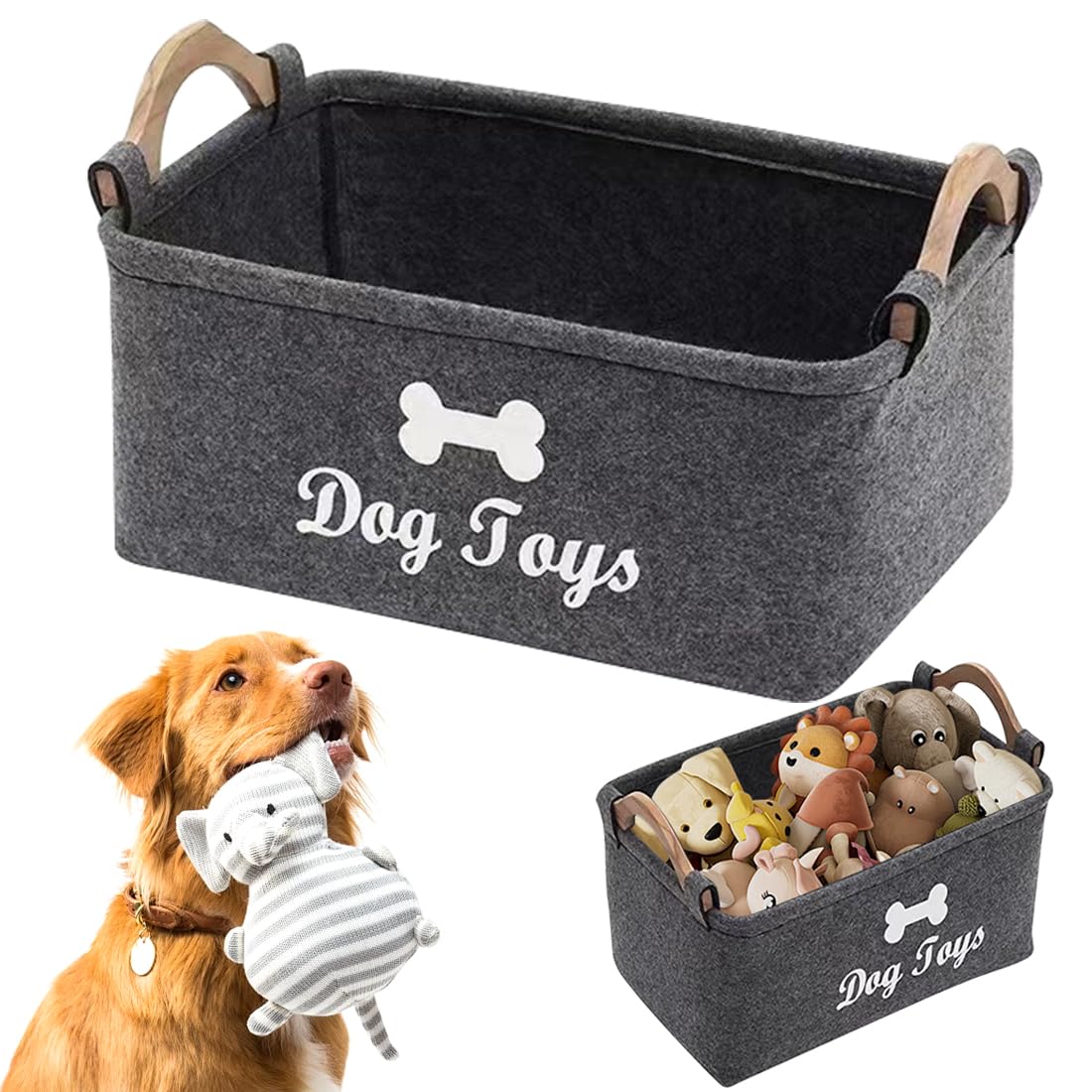 EAPMGQR Dog Toy Storage Basket Felt Collapsible Pet Items Storage Basket Puppy Toy Storage Box Foldable Storage Bins for Organizing Pet Toys, Cat Blankets, Dog Clothes Blankets, Urine Pad