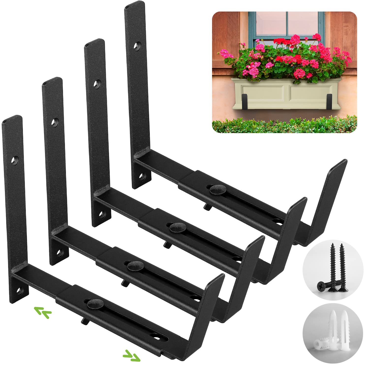 Soportes Jardineras Soportes Ajustables Para Jardineras De Balcón Y Ventana  - Acero Al Carbón, Soportan 18 Kg - Ajuste De 6 A 12 Pulgadas Soportes Para  Macetas 6 A 12 Pulgadas, image size:1500x1500