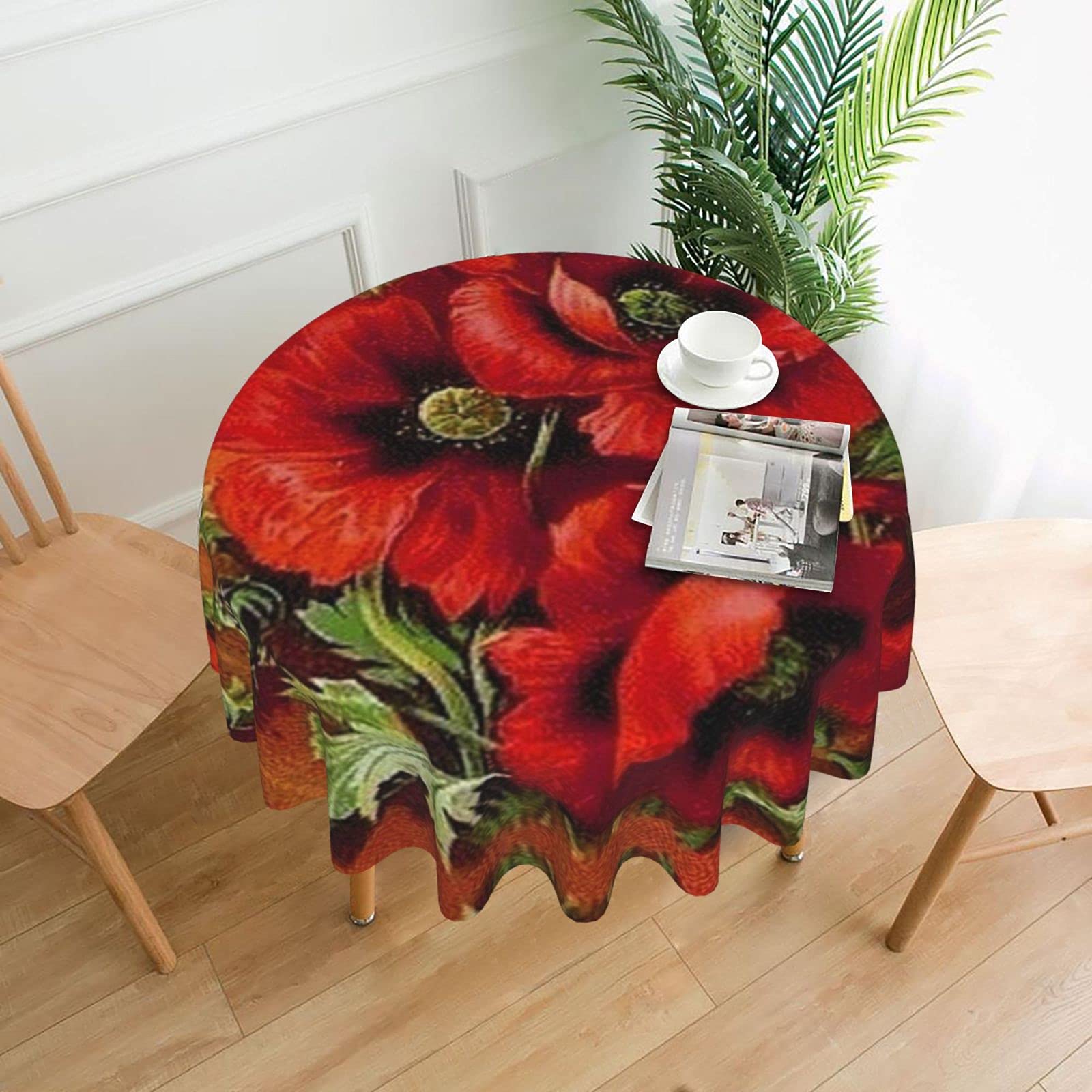 Lawenp Beautiful Red Poppy Flower Decorative Round Table Cloths - 60 Inches in Diameter for Buffet Tables, Parties, Holiday Dinners.