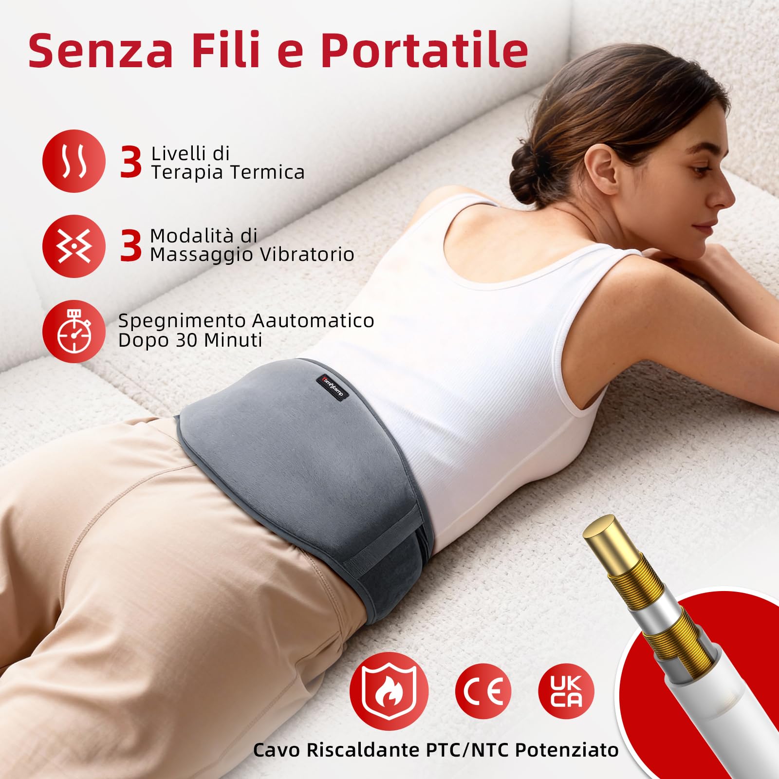 Comfytemp Fascia Lombare Riscaldamento,3 Livelli di Temperatura 3 Massaggio a Vibrazione Termoforo Lombare, Fascia Riscaldante Lombare con spegnimento automatico, per Schiena Spalle Addome