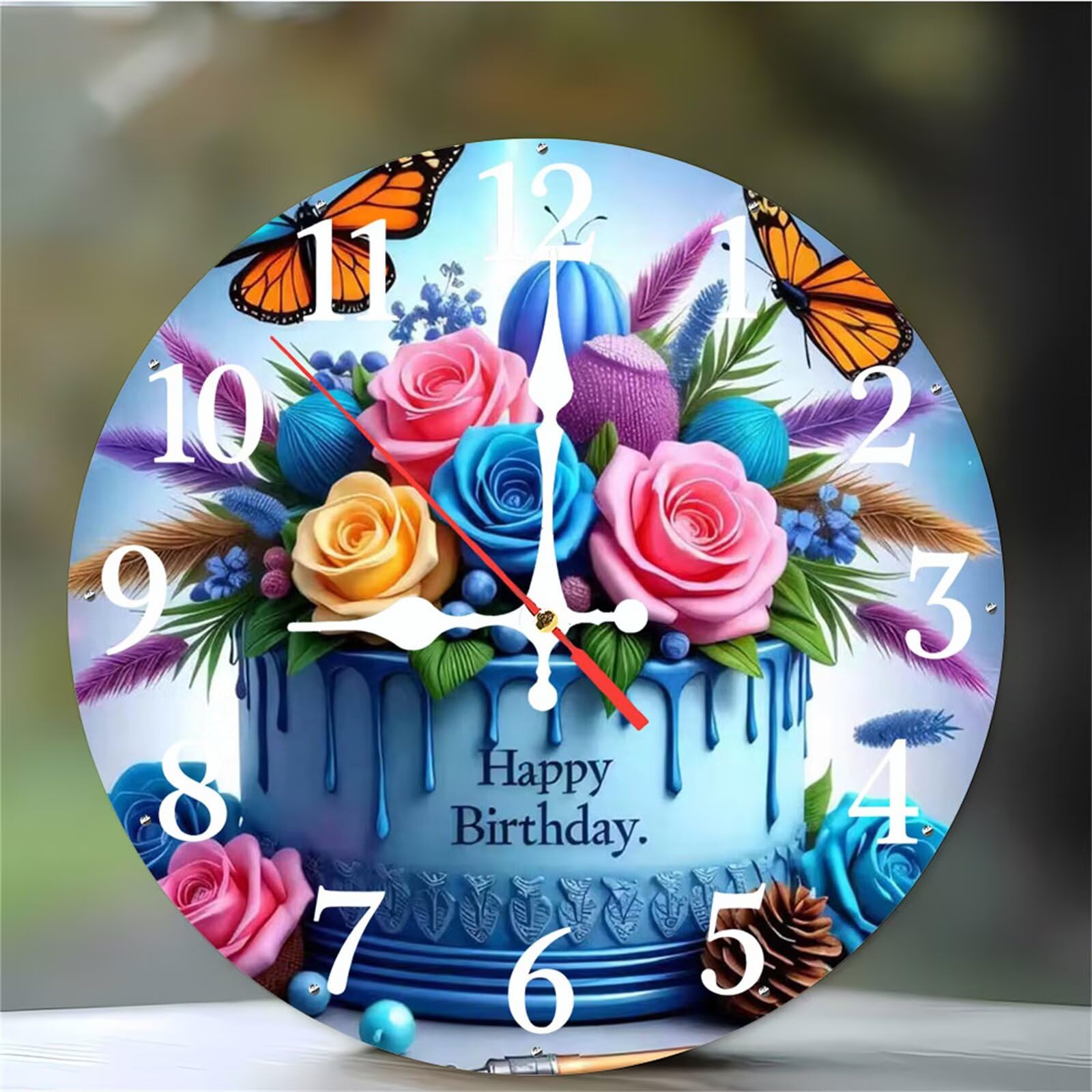 Horloge Murale Cuisine Gâteau Rose sans Bruit Pendule Quartz Décorative
