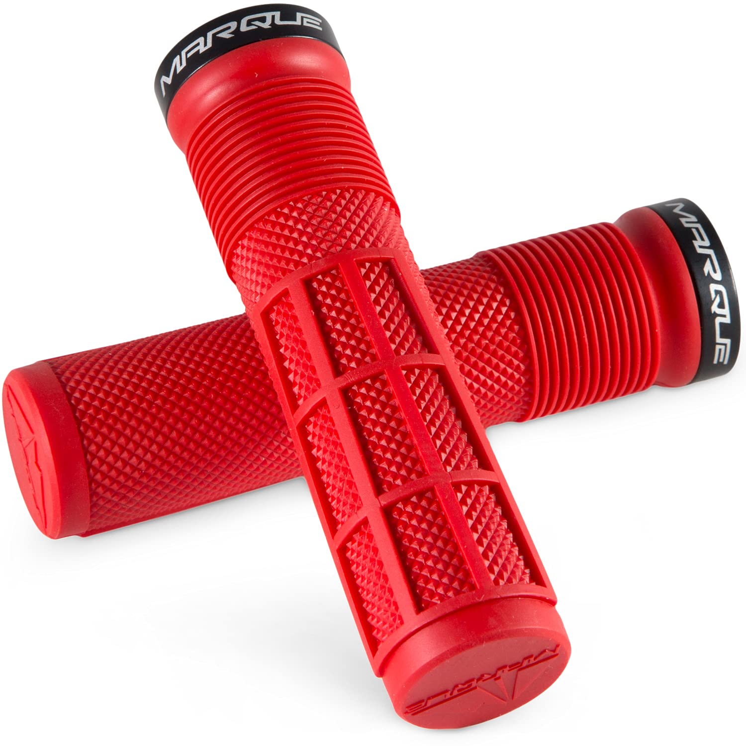 MARQUE Race Mountain Bike Handlebar Grips – Single Lock-On Ring Collar MTB and BMX Bicycle Handle Bar with Non-Slip Grip, Knurly Gritty Pattern and Half Waffle Pattern