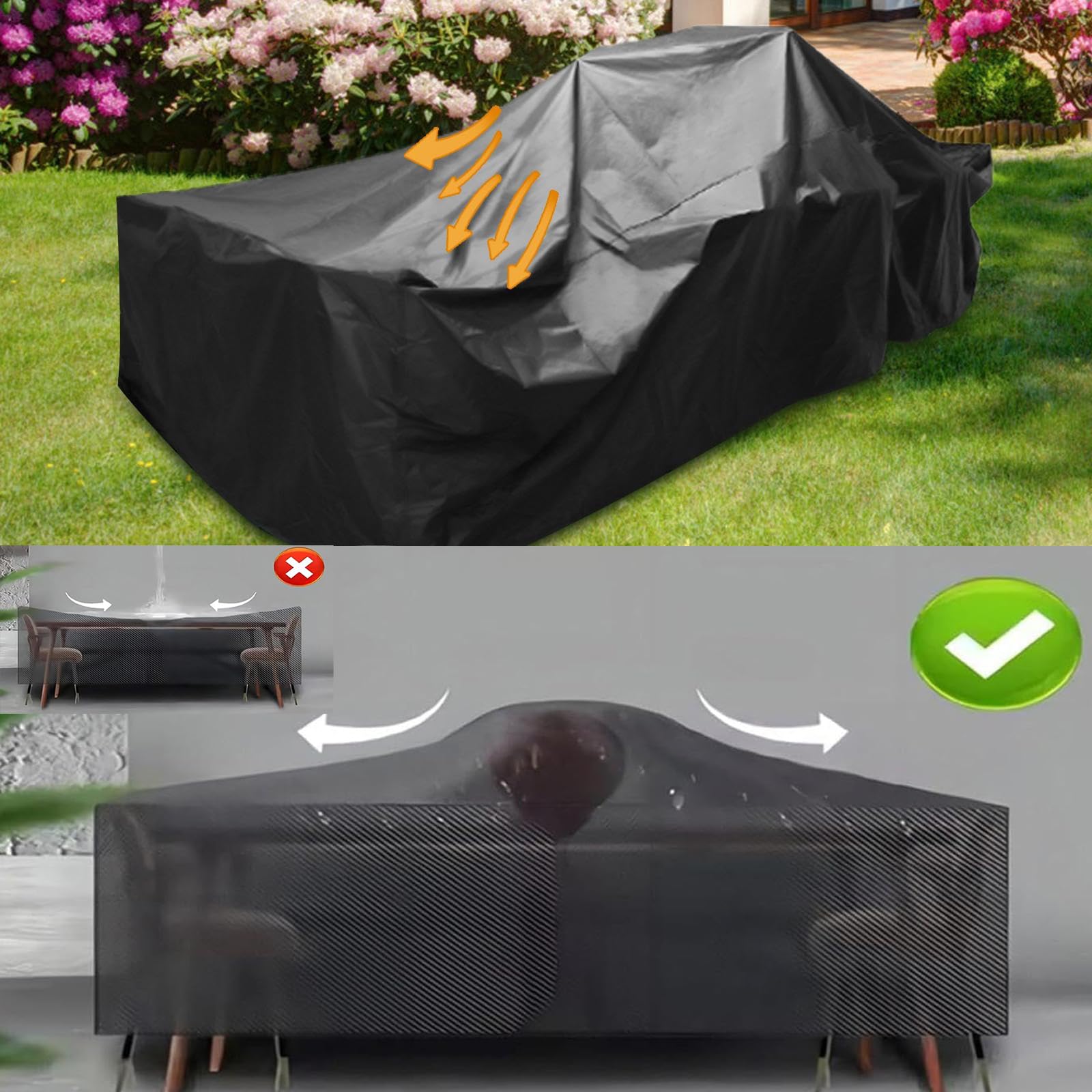 Housse Salon de Jardin Exterieur Imperméable 242x182x100cm Housse Table de Jardin, Oxford 420D Résistant à la Vent Pluie UV Déchirure Indéchirable Bache de Protection Exterieur, Noir