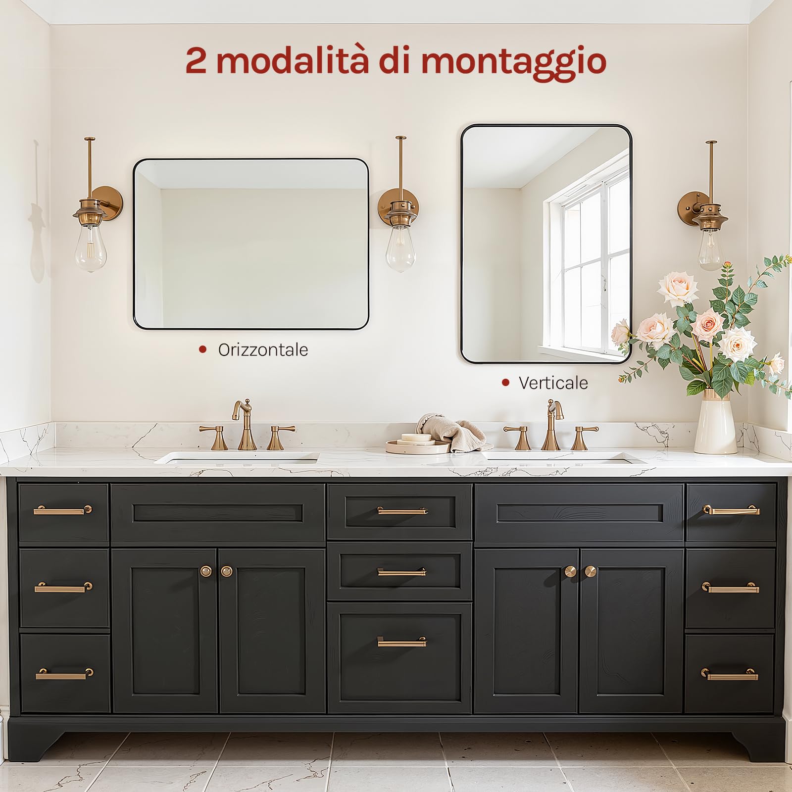 WOLTU Specchio da Parete Rettangolare 50x70 cm, Specchio Bagno Moderno con Pellicola Antischeggia, Cornice in Metallo Nero, Orizzontale e Verticale, per Soggiorno, Camera da Letto, Corridoio