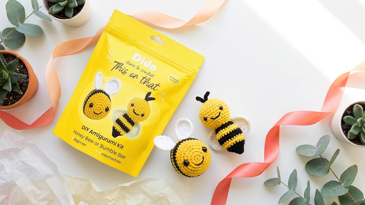 Dido CraftWorks Crochet Kit for Beginners – DIY Amigurumi Kits (Bees, Yellow and Black)