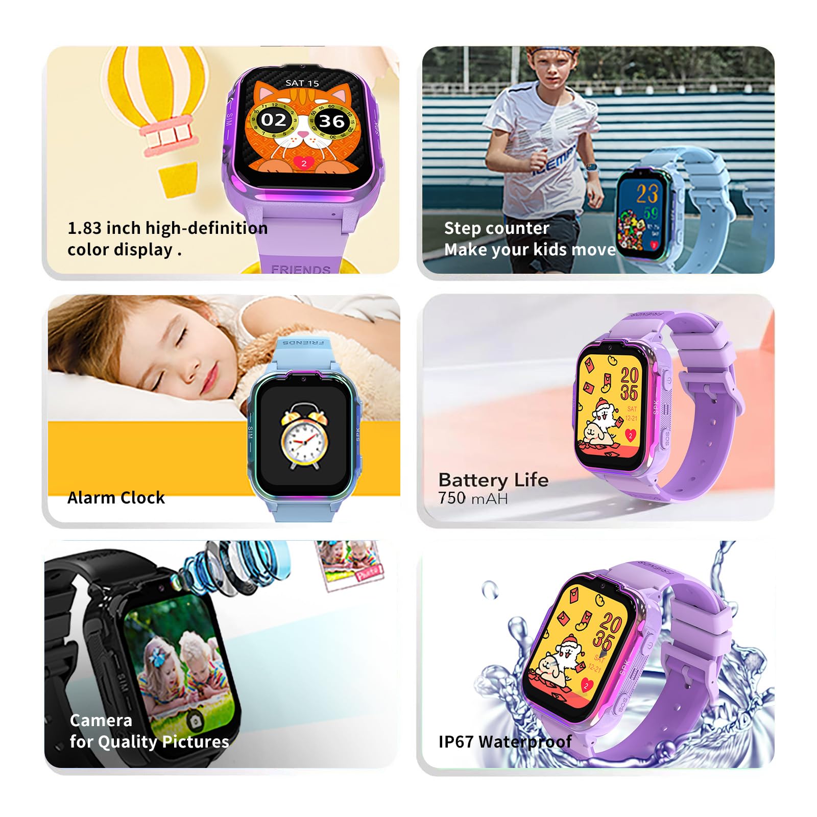 Smartwatch Bambini 4G, Orologio Smartwatch Bambini con Video HD e Chiamate, Touch Screen da 1,83 Pollici, SOS, GPS, Giochi, Modalità Classe, Regalo per Ragazzo e Ragazza 4 ai 14 Anni (Nero)